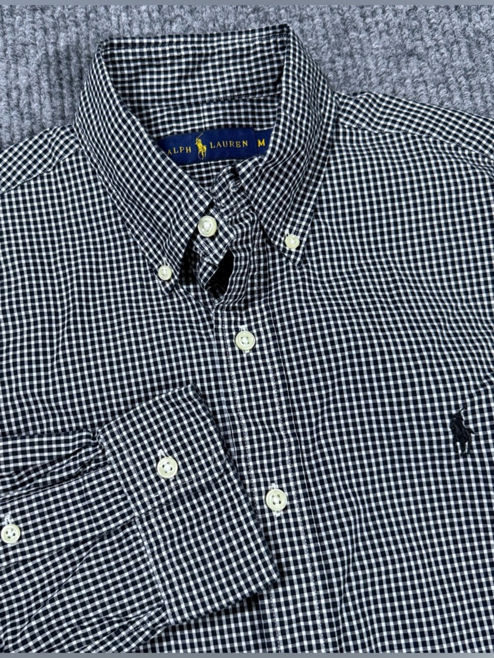 Polo Ralph Lauren Shirt Black White Gingham Long Sleeve Button Down Mens Size M